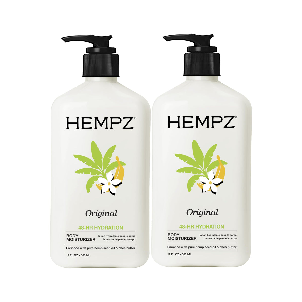 Hempz front bottle showing label and 17 fl oz size, clear brand hydration benefit