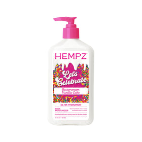 Hempz front packaging showing Buttercream Vanilla Cake scent and benefits