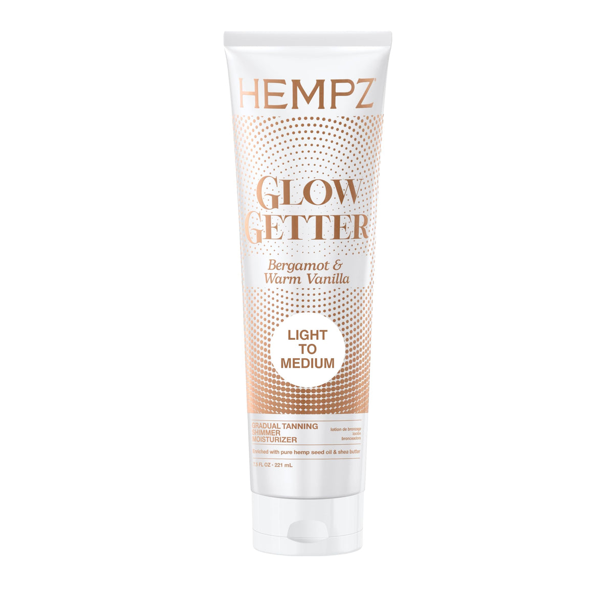 Hempz front packaging showing product and branding, promotes natural glow