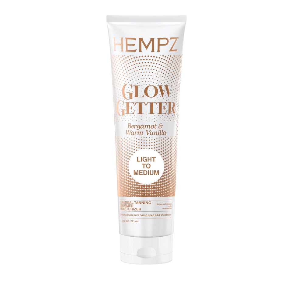 Hempz front packaging showing product and branding, promotes natural glow