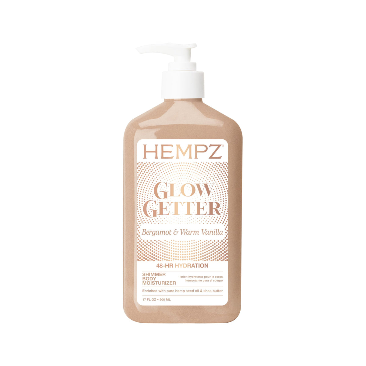 Hempz front packaging shows 17 oz bottle and product benefits for everyday hydration