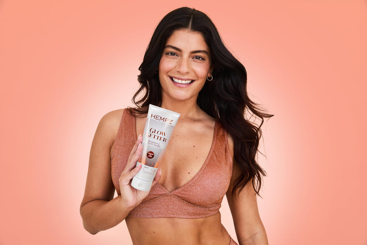 Hempz lotion texture close-up, highlights smooth hydrating formula