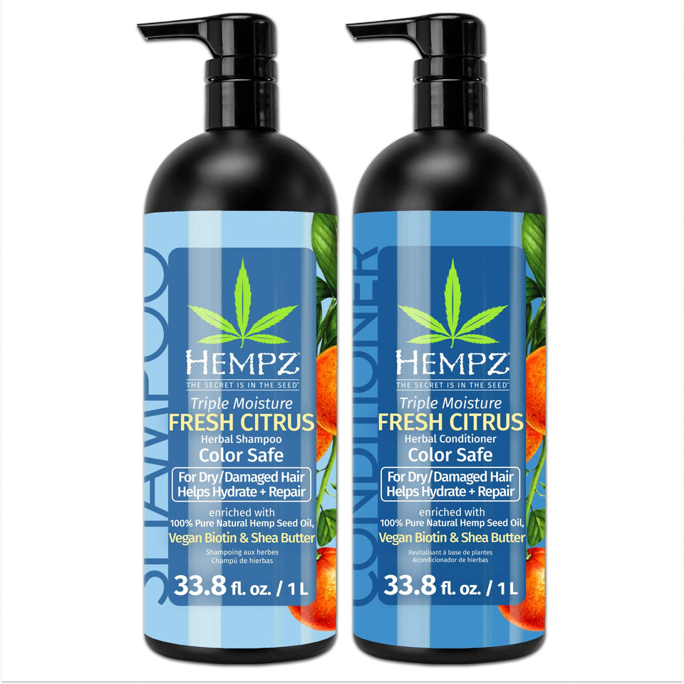 Hempz front packaging showing duo set and bright grapefruit-peach scent benefits hydration