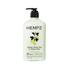 Hempz front packaging showing 17oz bottle with green tea pear scent and clear branding
