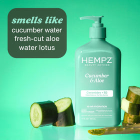 Hempz ingredient label closeup highlighting ceramides and hemp seed oil