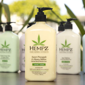 Hempz ingredients label highlighting hemp seed and jojoba