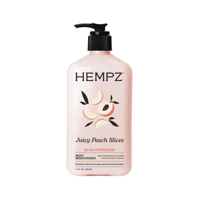 Hempz front packaging showing bottle and peach scent, promotes daily hydration