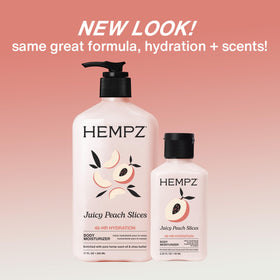 Hempz pump detail dispensing lotion, highlights easy one-handed use benefit