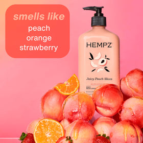 Hempz lotion texture on hand, shows quick-absorbing non-greasy finish