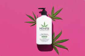 Hempz jar on bathroom vanity lifestyle scene showcasing daily routine benefit