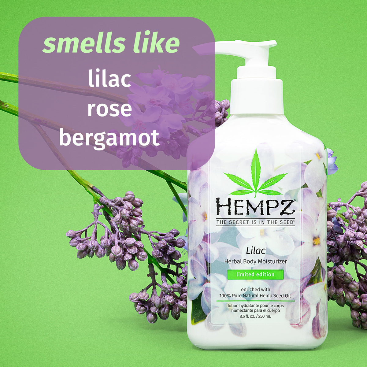 Hempz closeup pump dispensing lotion highlighting smooth dispense