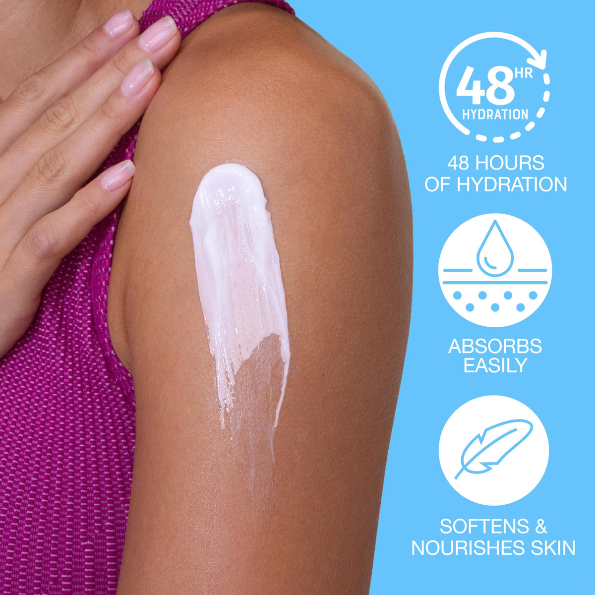 Hempz lotion texture close-up illustrating fast-absorbing, non-greasy hydration