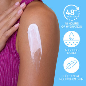 Hempz lotion texture close-up illustrating fast-absorbing, non-greasy hydration