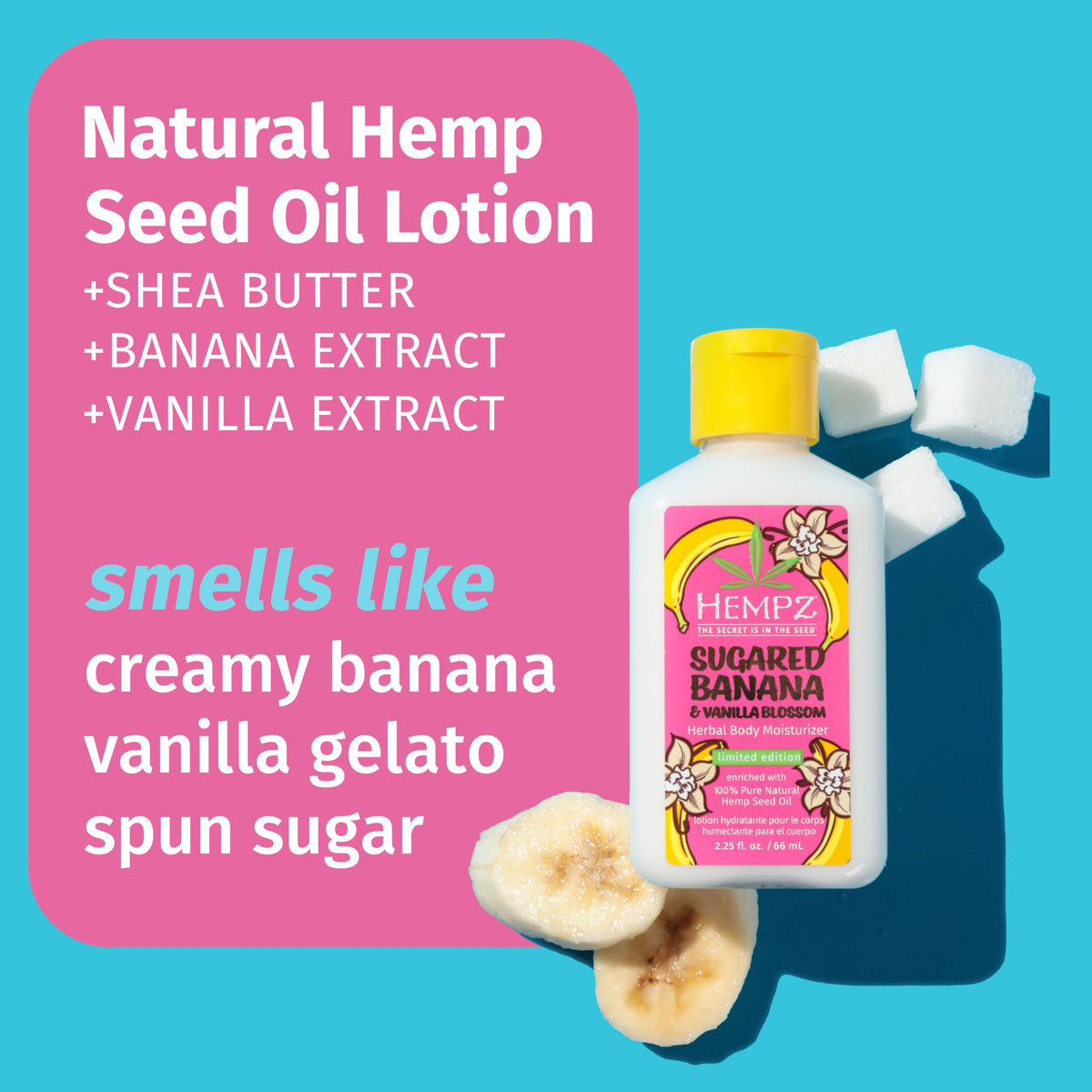 Hempz lotion creamy texture close-up demonstrating smooth, quick-absorbing finish