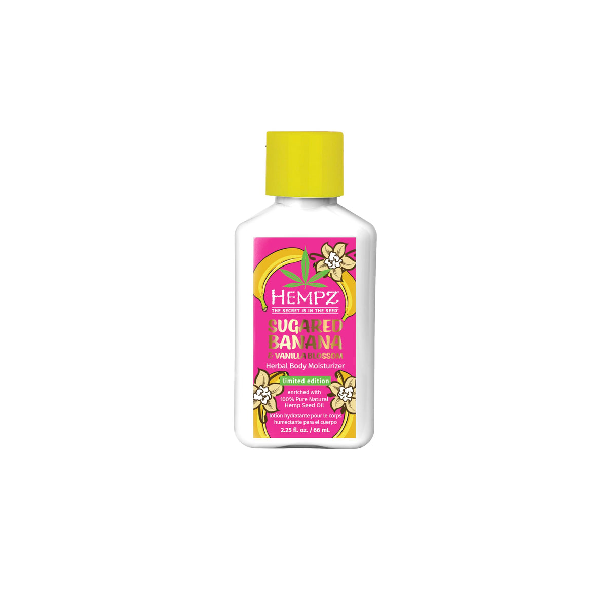 Hempz mini bottle front label showing scent and size, great for travel