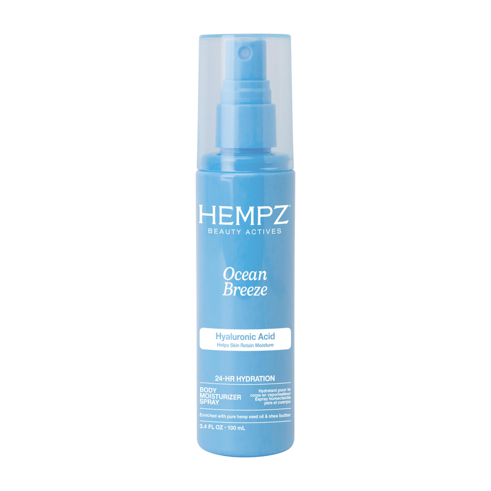Hempz front packaging showing bottle and Ocean Breeze scent benefits