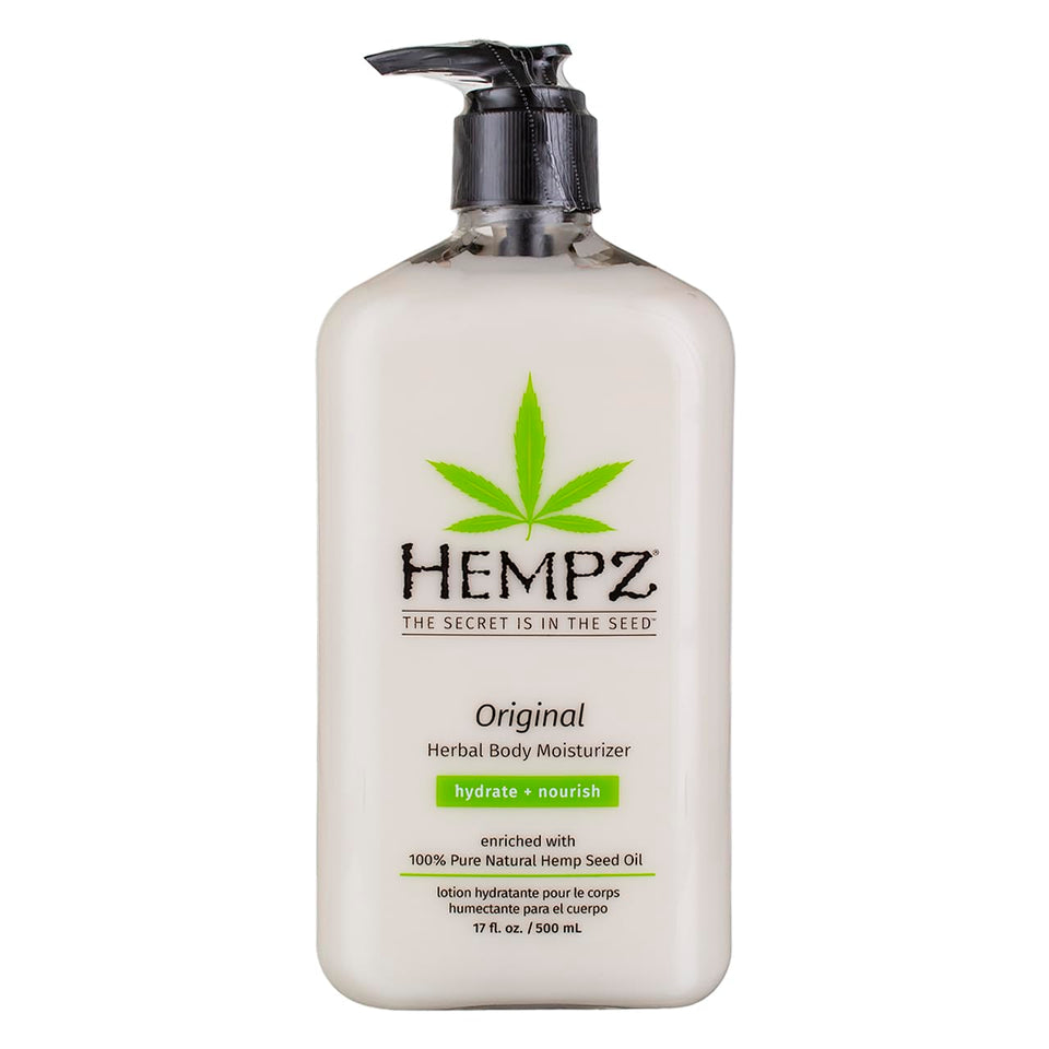Hempz front packaging showing two 17 oz pump bottles for easy dispensing