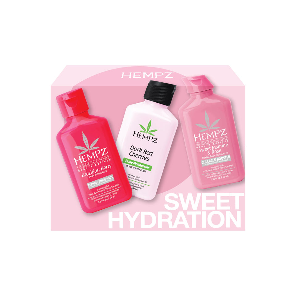 Hempz front packaging of three mini lotions showing product variety and convenience