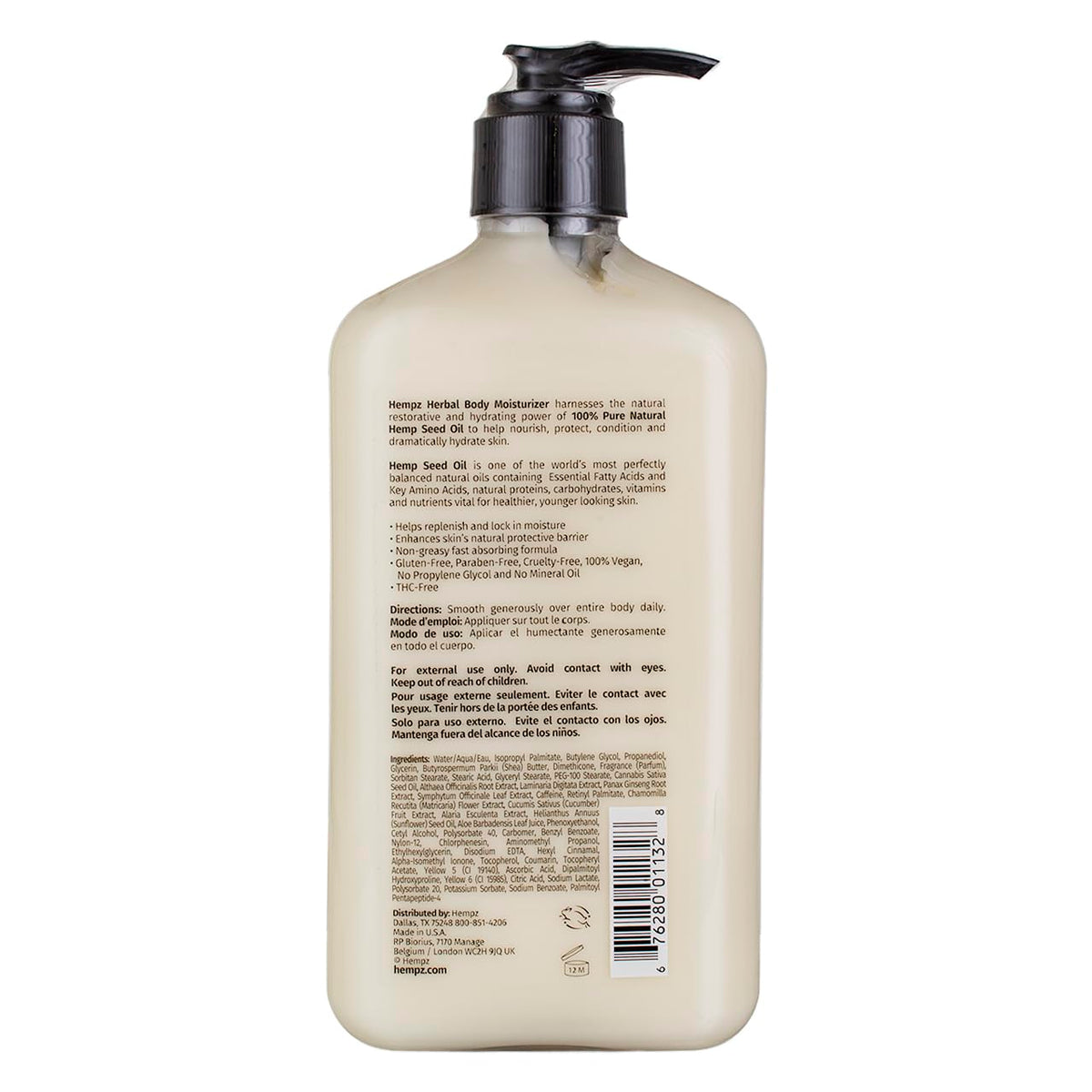 Hempz close-up pump and lotion texture highlighting smooth absorption benefit