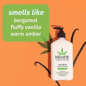 Hempz pump dispensing moisturizer onto hand highlighting easy application and controlled amount
