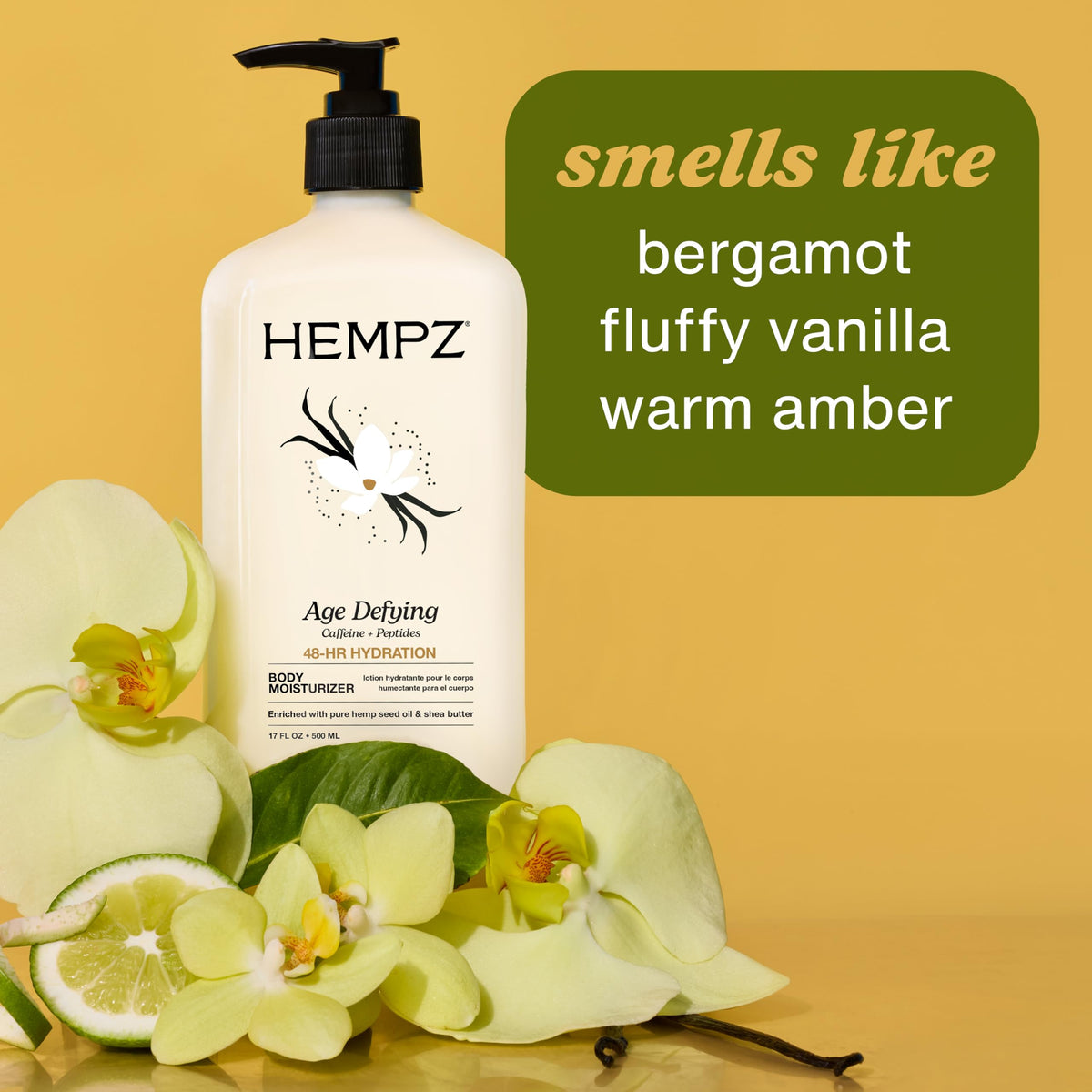 Hempz pump dispensing lotion into hand, demonstrating easy application