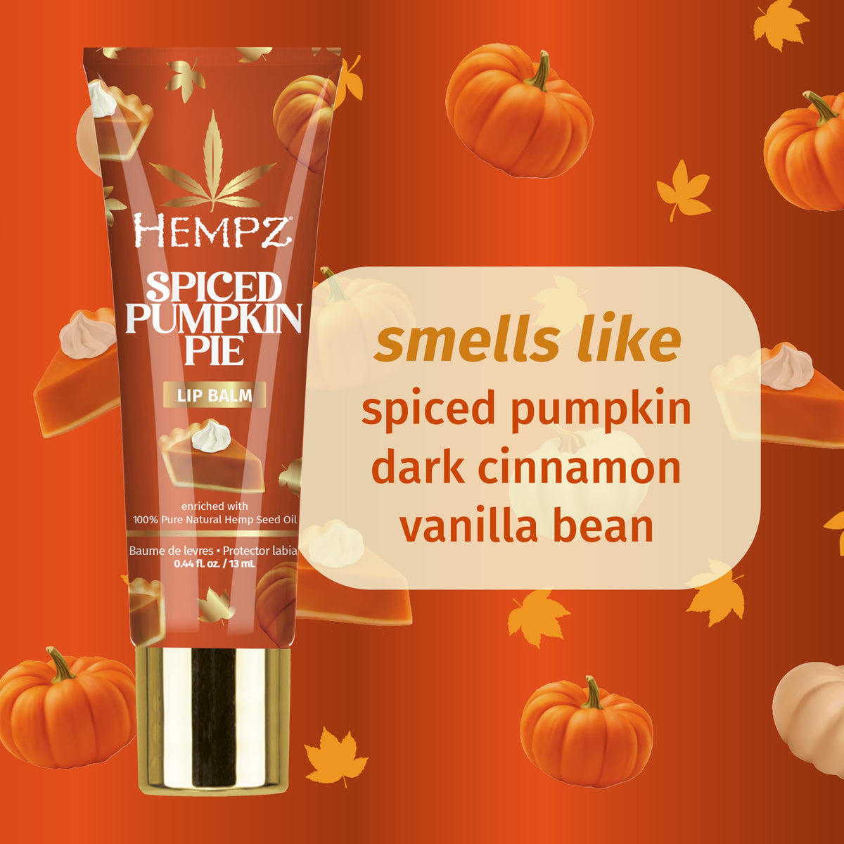 Hempz spiced pumpkin pie lip balm open to show protective moisture