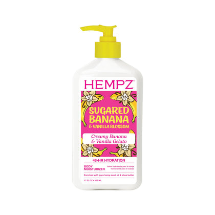 Hempz front bottle showing size and scent, highlights long-lasting hydration