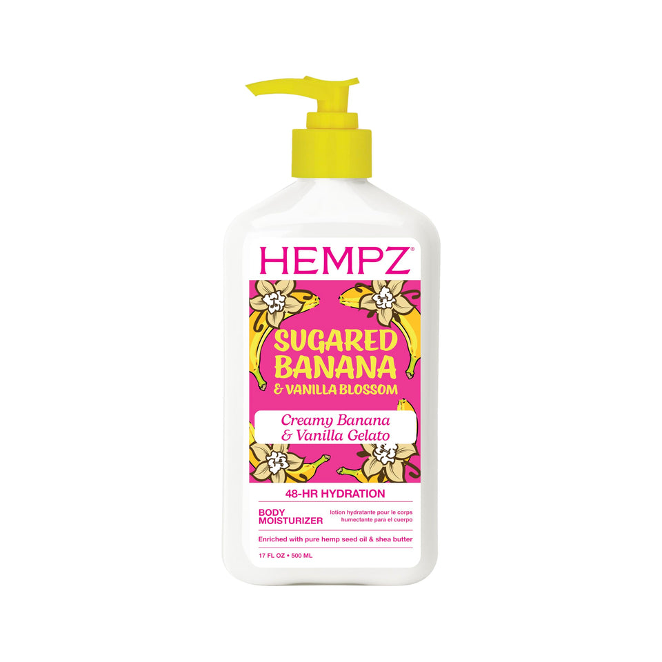 Hempz front bottle showing size and scent, highlights long-lasting hydration