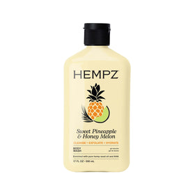 Hempz front bottle shot showing label and tropical scent, highlights nourishing benefits