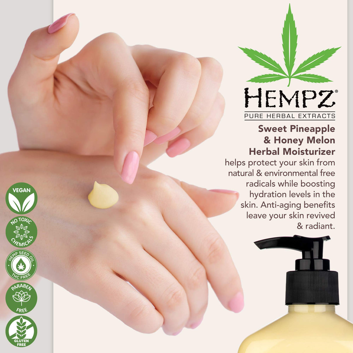 Hempz cream texture swirled on skin for fast absorption