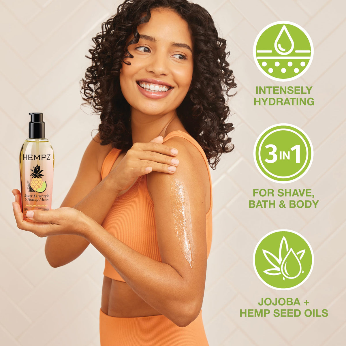 Hempz oil texture close-up highlighting rapid absorption benefit