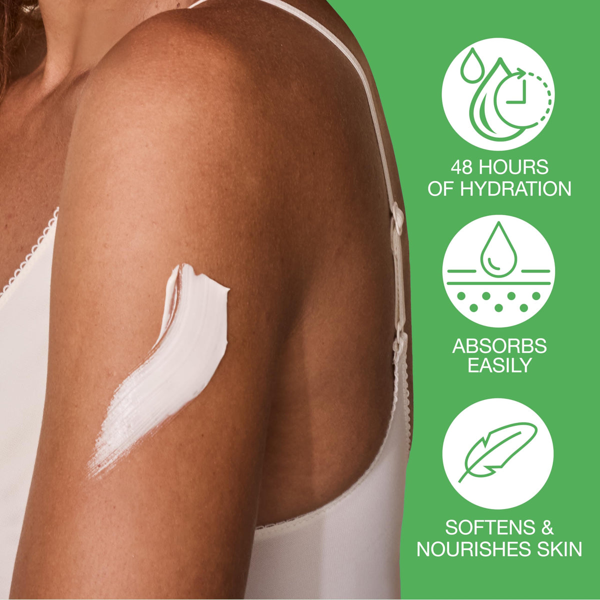 Hempz texture swatch on skin showing creamy absorbent formula benefit