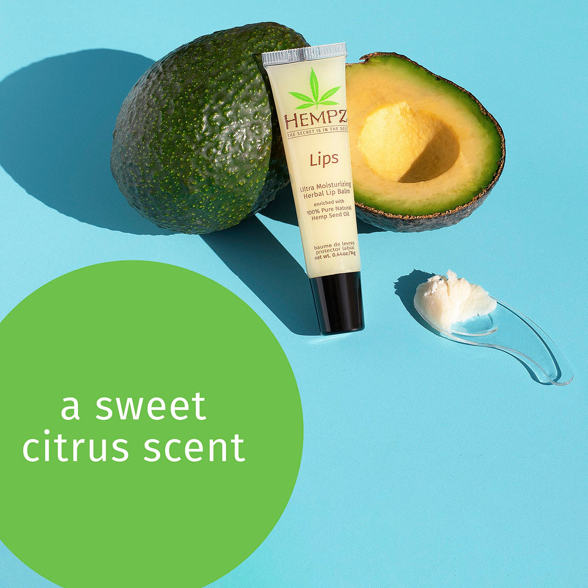 Hempz twist-up tube open to show balm tip, enables mess-free application