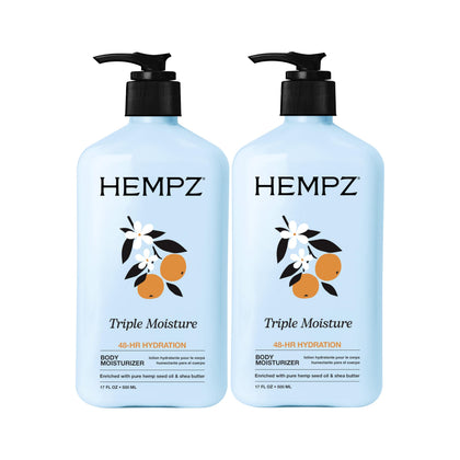 Hempz front packaging showing two 17 fl oz tubs and product benefit soft skin