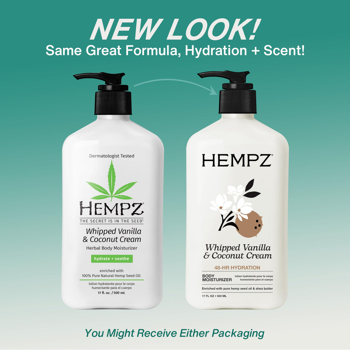 Hempz whipped vanilla coconut cream open tub texture, illustrates lightweight feel