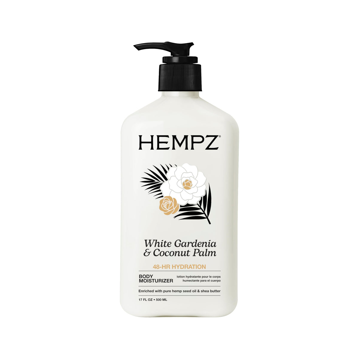 Hempz front bottle view showing product and tropical scent benefit