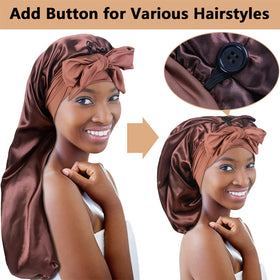 Heniho button and long tie straps detail for holding heavy braids comfortably