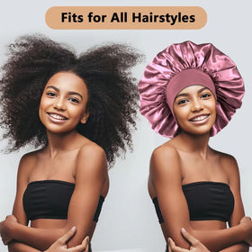 Heniho bonnet in use on model with braids demonstrating secure coverage