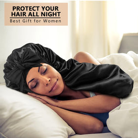 Heniho bonnet staged on bedside table suggesting comfortable overnight hair care routine
