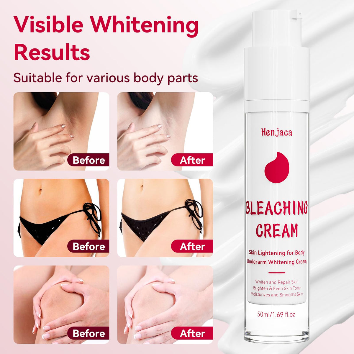 Henjaca applied on underarm showing gentle brightening and hydration