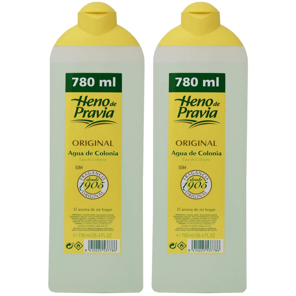 Heno de Pravia front packaging showing two large bottles and clear branding for everyday freshness