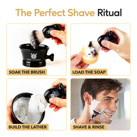 Henry Cavendish puck loaded in shaving mug with brush illustrating easy in-mug lathering and stable foam