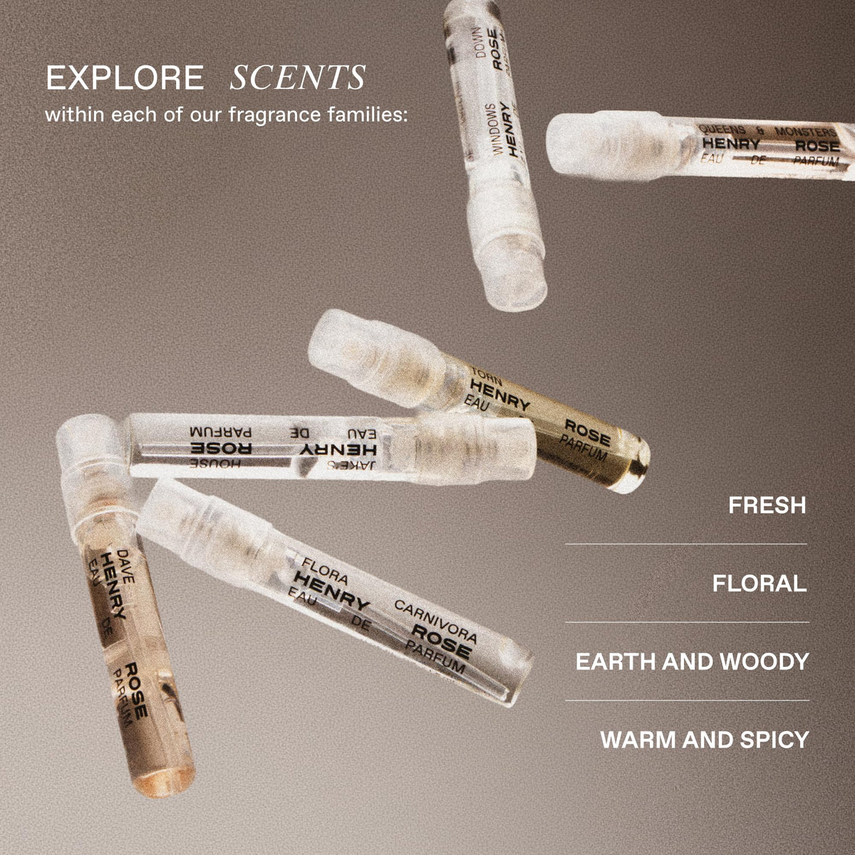 Hand spraying a Henry Rose mini perfume demonstrating easy application and travel convenience