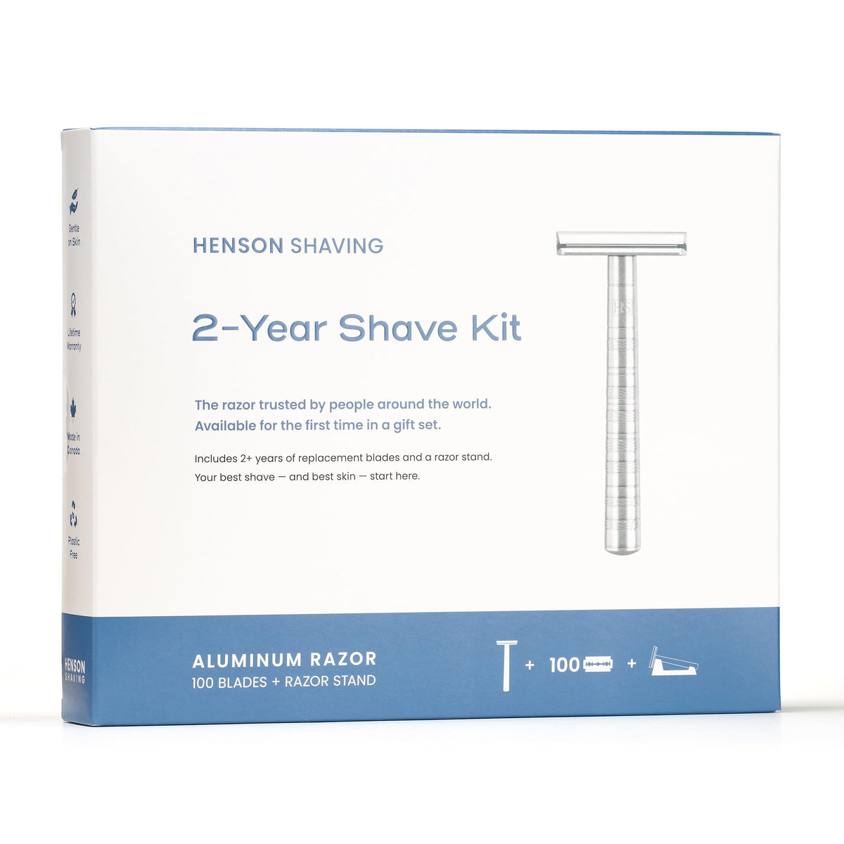 Henson AL13 razor front view showing sleek design and easy grip benefit