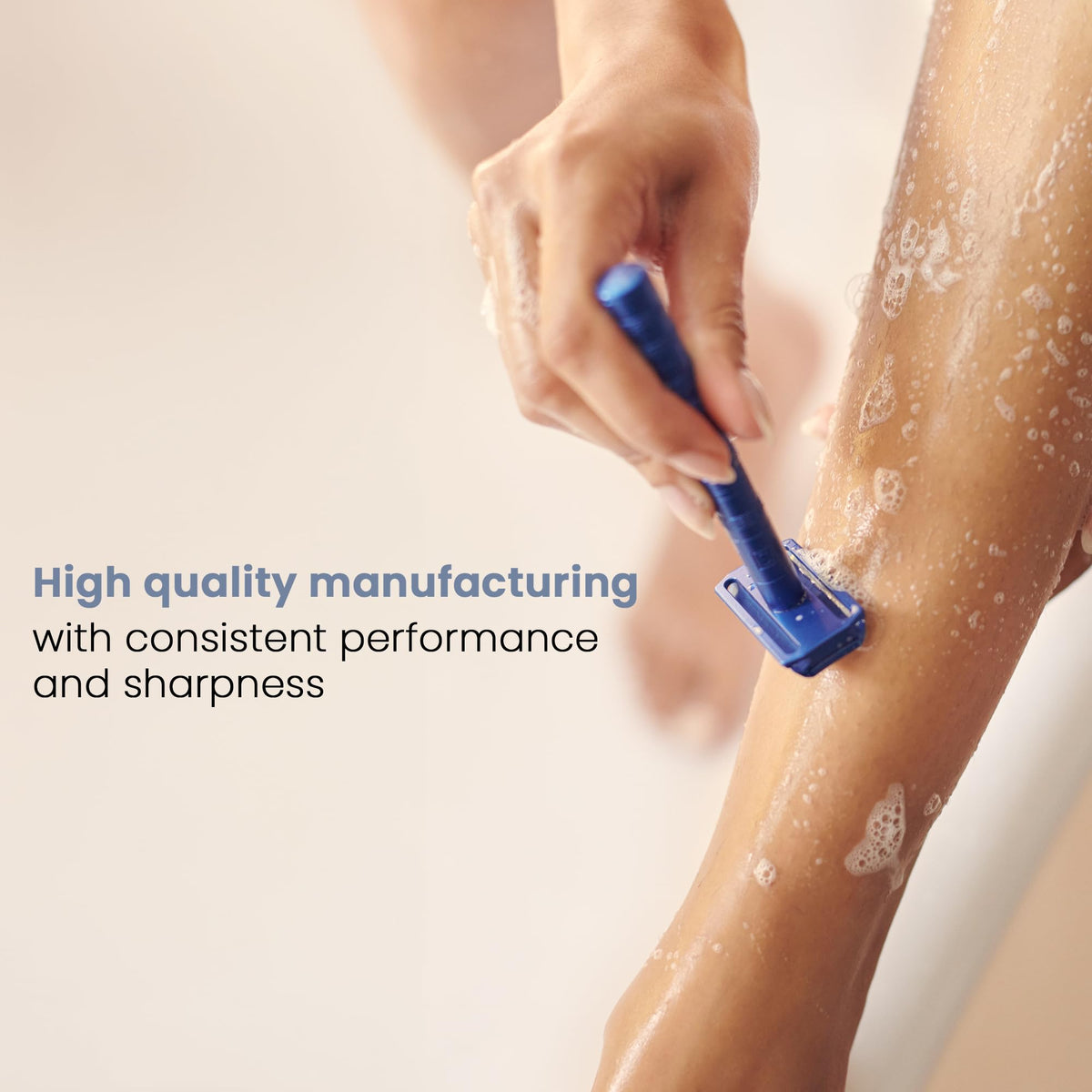 Henson Shaving close-up of blade edge revealing smooth grind for comfort
