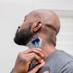 Henson Shaving blades on bathroom counter illustrating convenient ready supply