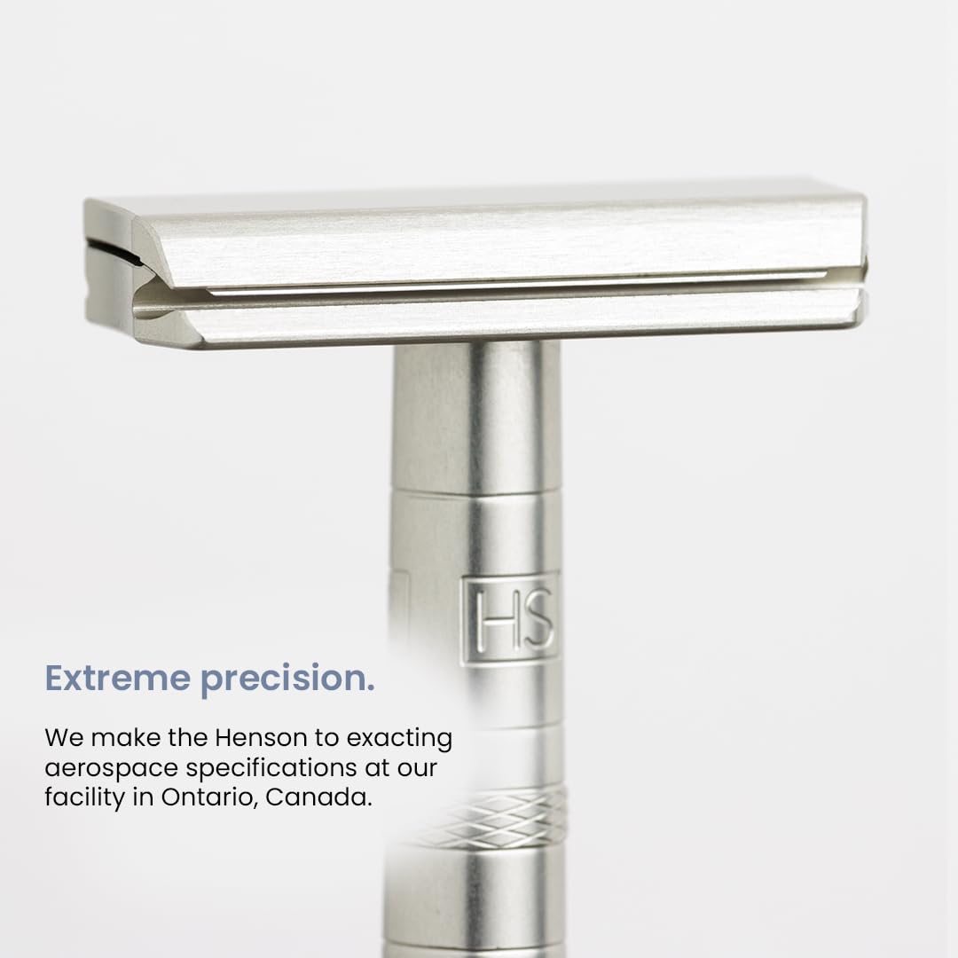 Henson Shaving razor placed on bathroom counter showing lifestyle convenience benefit