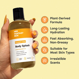 Her Fantasy Box application on arm demonstrating non-greasy hydration and softness