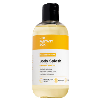 Her Fantasy Box front bottle showcasing pineapple crème scent and hydrating benefits