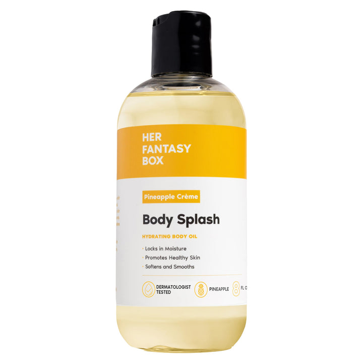 Her Fantasy Box front bottle showcasing pineapple crème scent and hydrating benefits